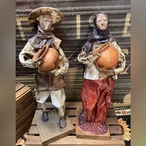 Handcrafted Paper Machete Figurines Old Man Woman Farmers Travelers Signed 2001